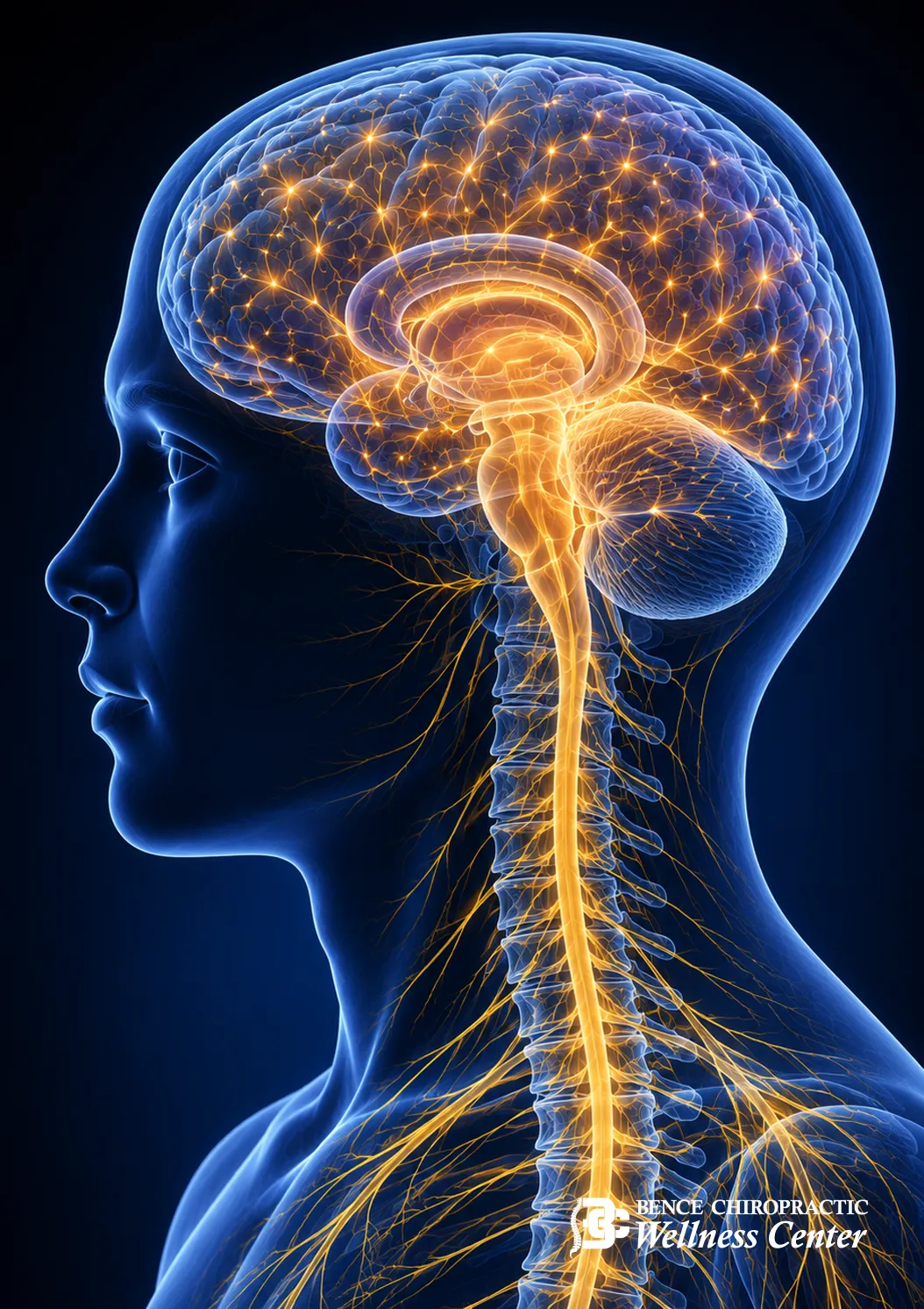 Illustration of the human brain and nervous system representing ADHD